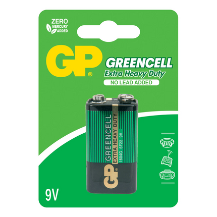 GP GreenCell 9V Battery MN1604 6LR61 PP3 BLOCK 6F22 Extra Heavy Duty Smoke Alarm