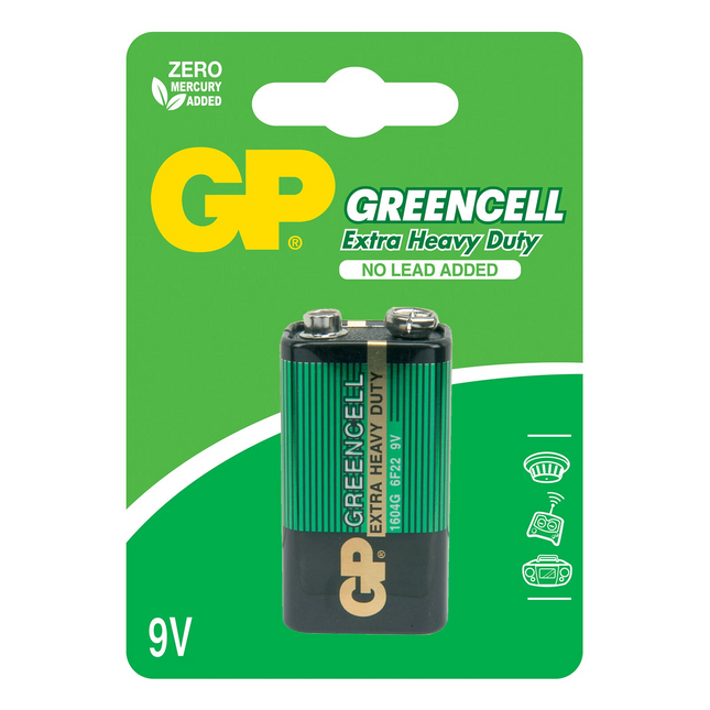 GP GreenCell 9V Battery MN1604 6LR61 PP3 BLOCK 6F22 Extra Heavy Duty Smoke Alarm