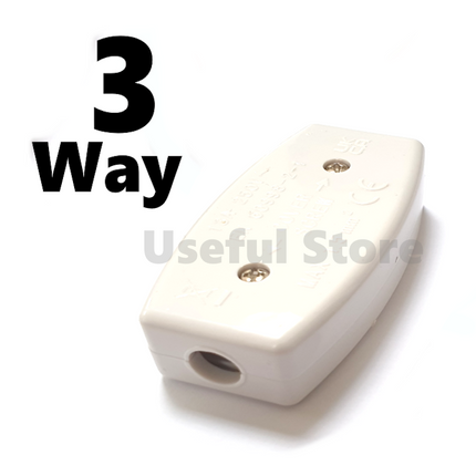 13A 3 Terminal In-Line Connector White Box, 240V Mains Electric Cable Flex Join