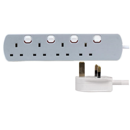 3, 4 or 5 Way Gang Extension Lead Grey Individually Switched UK Plug 13A 1 - 10m