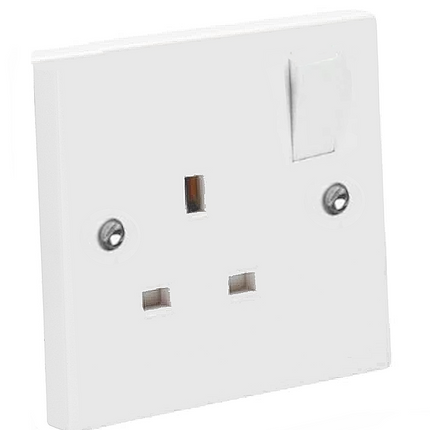 Switched Plug Sockets White Plastic UK Light Electrical Wall Socket 13 Amp