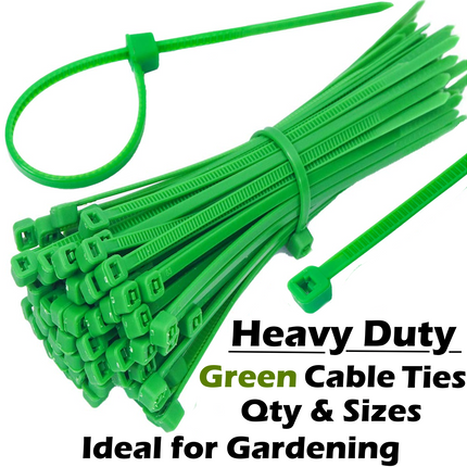 Green Cable Ties. Small, Medium & Large Size Zip Tie Wraps. Ideal for Garden