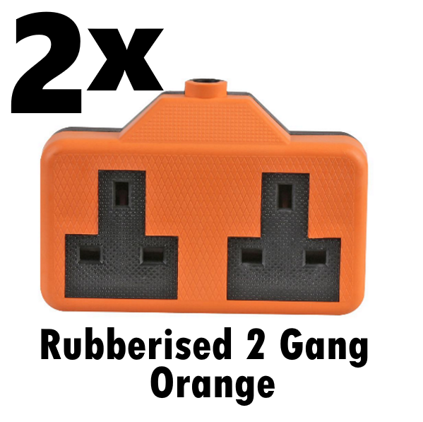 2x Orange Heavy Duty 2 Gang Trailing Rubber Socket 13A High Impact Extension