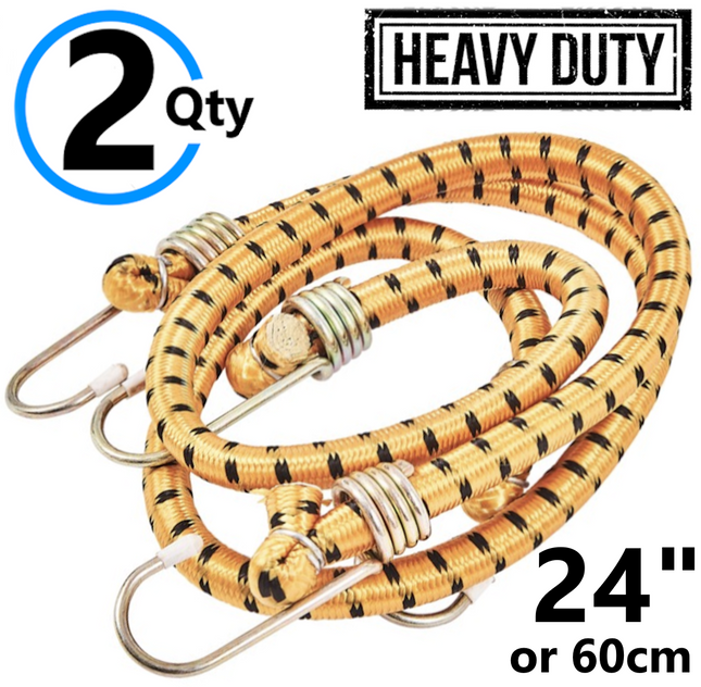 2x 24" Long Bungee Cords Wires Hooks Cables Straps Bungie Elastic Rope Tie
