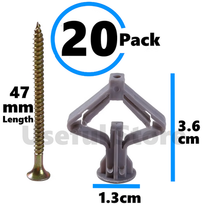 20 X Cavity Hollow Wall Plugs and Screws Set For Raw Plasterboard Nylon Fixings
