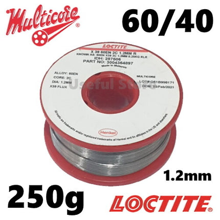 Multicore Loctite 60/40 Tin Lead No Clean Rosin Flux Solder Wire 1.2mm 250g