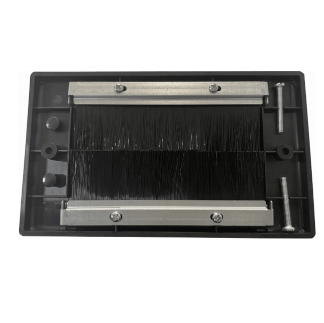 Cable Entry/Exit BRUSH Faceplate for Wall Outlet Double Gang BLACK & Black Brush