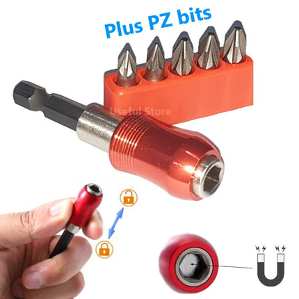 New 1/4" Hex Magnetic Screwdriver Bit Holder Quick Release 65mm with PZ1 & PZ2