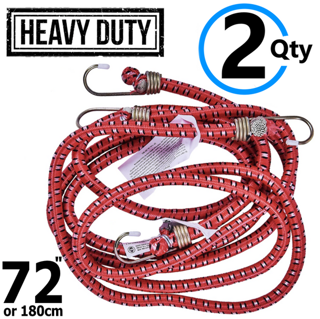 2x 72" Long Bungee Cords Wires Hooks Cables Straps Bungie Elastic Rope Tie 180cm