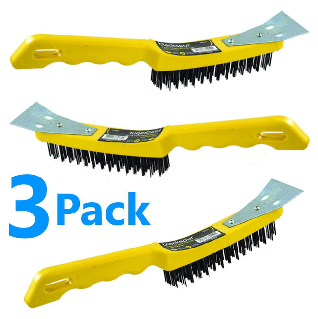 3 Heavy Duty Wire Brush DIY Engineers & Steel Scraper Rust Scale Paint 4 Row NEW