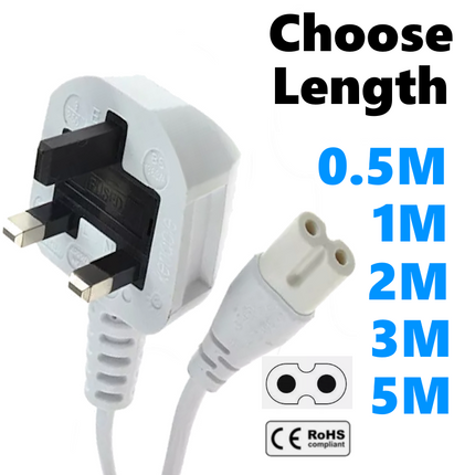 Figure 8 Mains Cable Power UK Lead Cord 3A Plug C7 Fig 8 IEC Xbox PS5 Laptop