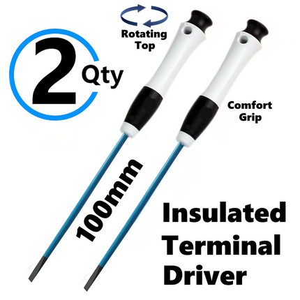 2x Insulated Precision Slotted Flat Screwdriver 3.5mm 100mm Long Terminal Driver