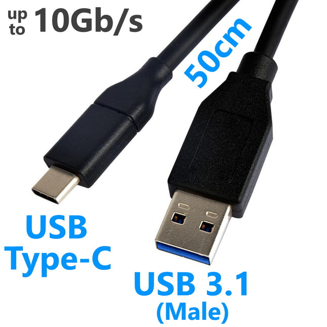 50 cm short USB-C Type C Male to USB 3.1 A Male Charge Data Cable Lead
