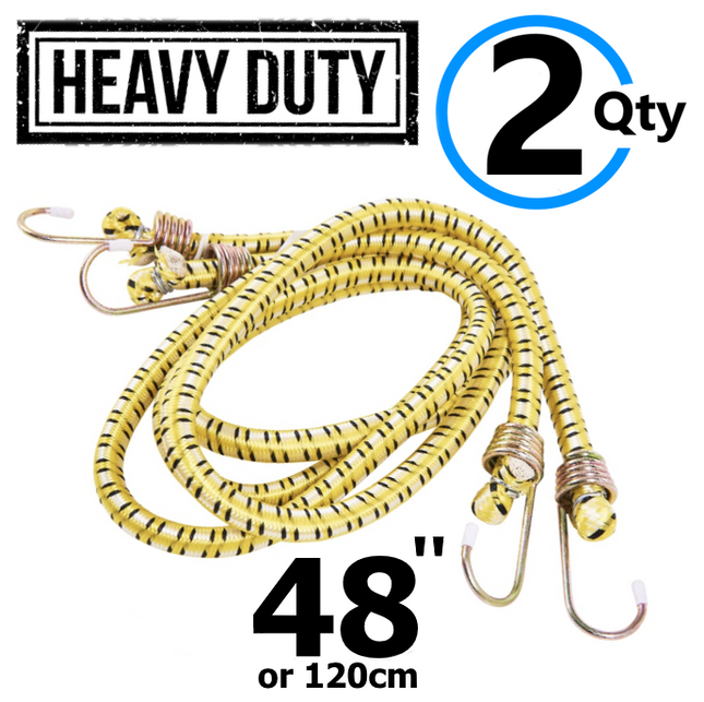 2x 48" Long Bungee Cords Wires Hooks Cables Straps Bungie Elastic Rope Tie 120cm