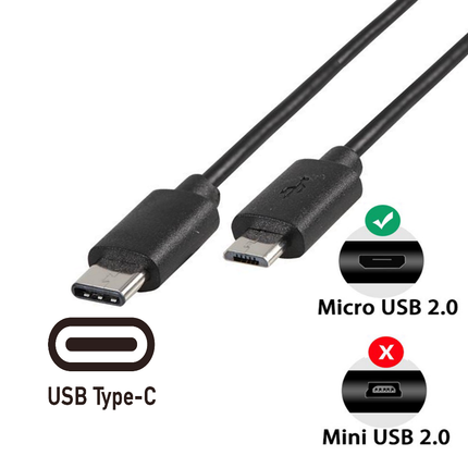 USB C Type Male Plug to Micro B Data Sync & Charge Cable 1m