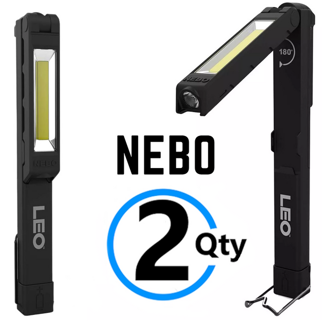 2x Worklight Torch Nebo Multi-Directional Cob LED 220 Lumens Black INC BATTERIES