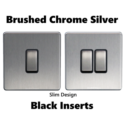 Screwless Single or Double Light Switch 1 or 2 Gang 2 Way Wall Brushed Chrome