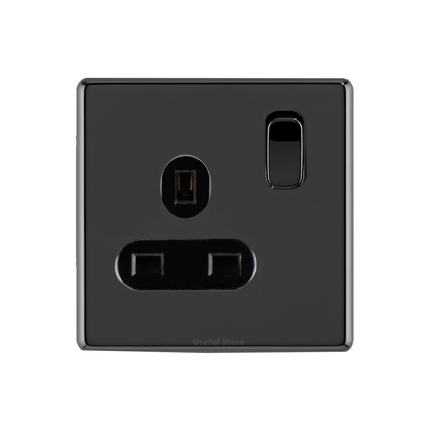 Screwless Slim Black Nickel Mirror Light Switches & Sockets with Black Inserts