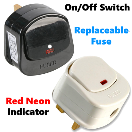 13A Switched Plug Top with Red Neon Indicator Mains Plug with On Off Switch uk