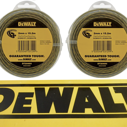 2 Packs of Dewalt DT20650 DCM561 Trimmer Strimmer Line 15.2m x 2mm