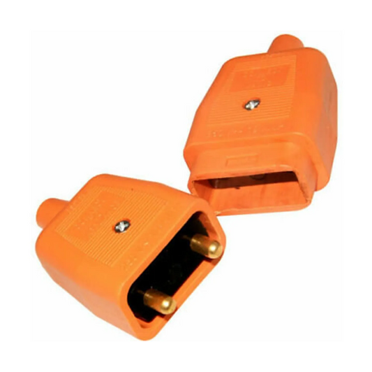 2 Pin 10 Amp Rubber Lawnmower Strimmer Extension Lead Cable Connector Orange