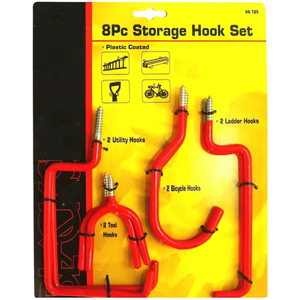 8 Pc Set Storage Hooks Hanging Tools Ladder Shed Garage Wall Broom Bike Bicycle