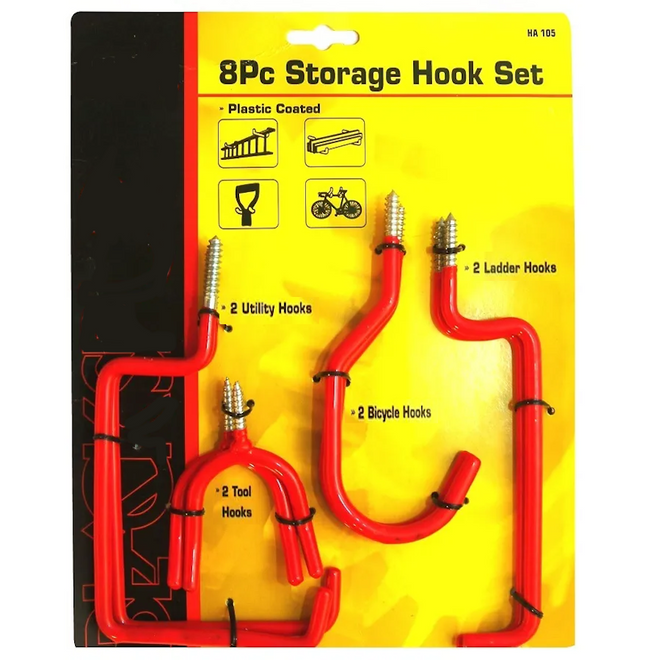 8 Pc Set Storage Hooks Hanging Tools Ladder Shed Garage Wall Broom Bike Bicycle