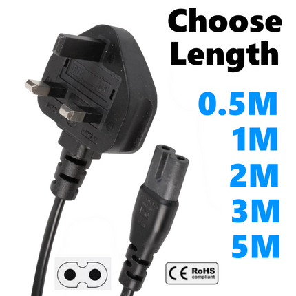 Figure 8 C7 UK Power Cable for XBOX X SERIES PLAYSTATION 5 Mains Lead Plug Black