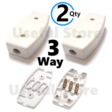 2x 13A In-Line Connector 3 Way Junction Wire Mains Cable Flex Electrical Joiner