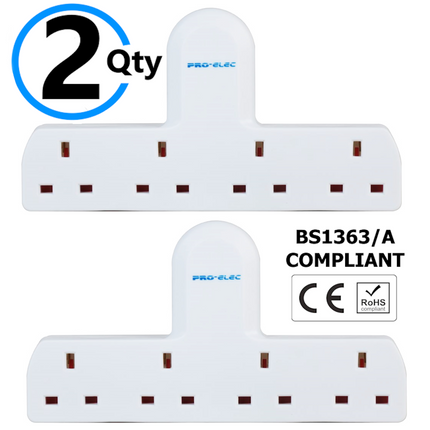 2x 4 Way Gang Extension Wall Socket UK Mains Plug Adaptor Convert Extender 13A