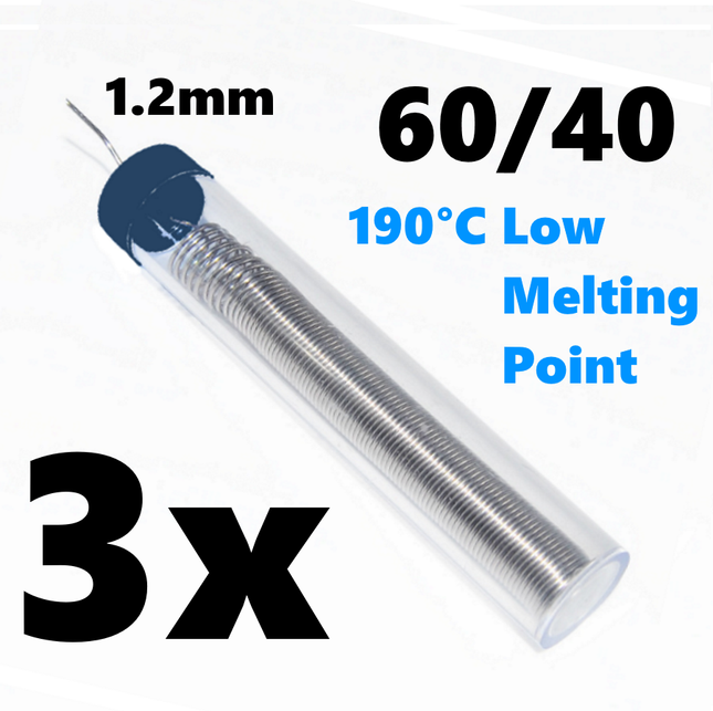 3x 60/40 SOLDER WIRE TUBE TIN LEAD FLUX COVERED ELECTRICAL SOLDERING 17g 1.2mm