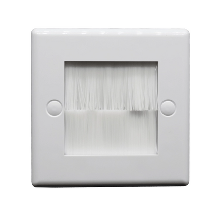 Cable Entry/Exit BRUSH Faceplate for Wall Outlet Single Gang White & White Brush