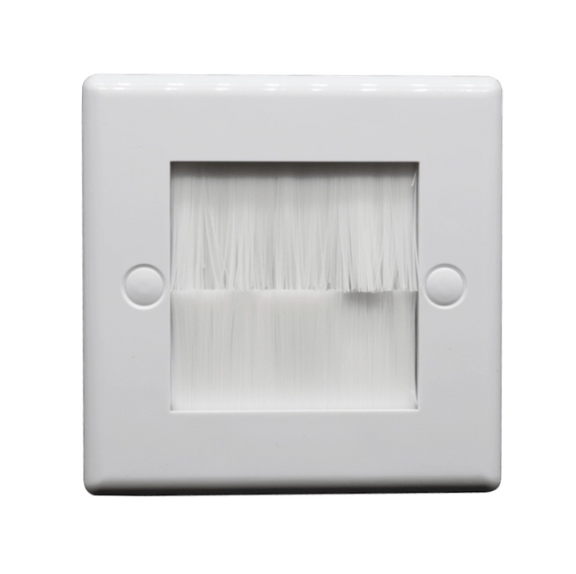 Cable Entry/Exit BRUSH Faceplate for Wall Outlet Single Gang White & White Brush