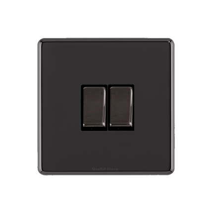 Screwless Slim Black Nickel Mirror Light Switches & Sockets with Black Inserts