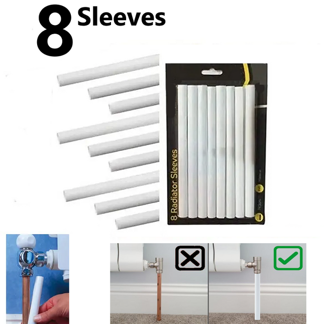 8x New Radiator Pipe Covers 19.5cm Sleeves Shrouds Snap Around Pipes - White