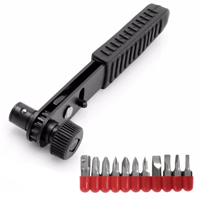 12pc Mini Offset Ratchet Screwdriver Set Socket Cabinet Stubby Pozi Philips Bits