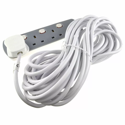 3 Gang Grey Mains Extension Lead 3 Way UK Power Sockets Switched 1m/2m/5m/10m