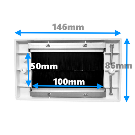 Cable Entry/Exit BRUSH Faceplate for Wall Outlet Double Gang White & White Brush