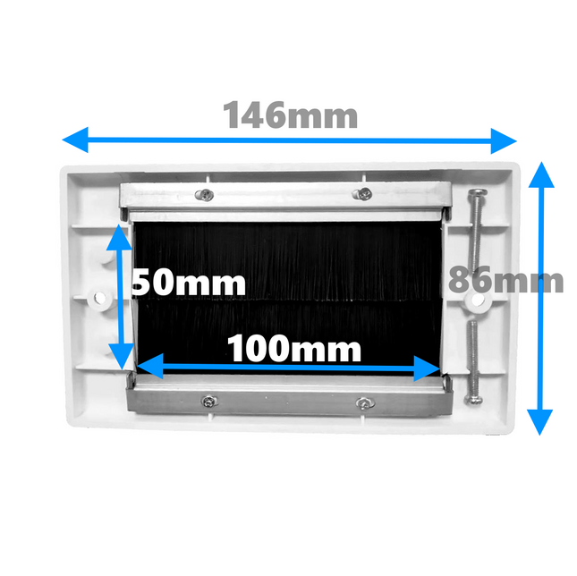 Cable Entry/Exit BRUSH Faceplate for Wall Outlet Double Gang White & White Brush