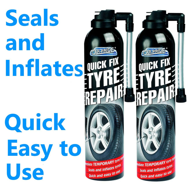 2 X Quick Fix Emergency Car Flat Tyres Repair Foam Seals Inflate Puncture 300ml