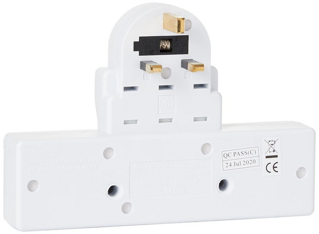 3 Way Extension Wall Socket Adaptor UK Plug Convert 13A Neon Switched