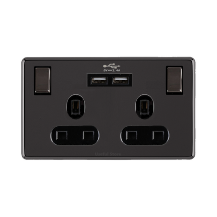 Screwless Slim Black Nickel Mirror Light Switches & Sockets with Black Inserts