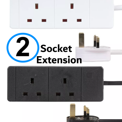 2 Way Gang Double Socket Mains Electric Extension Lead 1 - 10M Cable 13A UK Plug