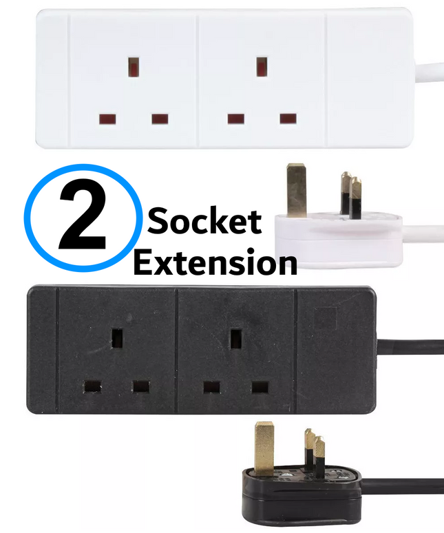 2 Way Gang Double Socket Mains Electric Extension Lead 1 - 10M Cable 13A UK Plug