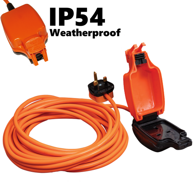 Weatherproof Mains Outdoor Garden Power Extension Lead with IP54 Orange 1 Socket