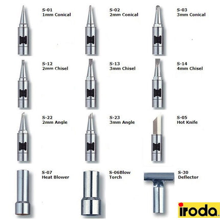 Pro Iroda Soldering TIP S- Angle Chisel Conical Spares Solderpro 50 & 70 Irons