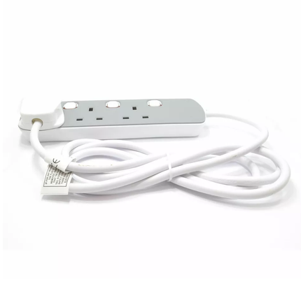 3 Gang Grey Mains Extension Lead 3 Way UK Power Sockets Switched 1m/2m/5m/10m