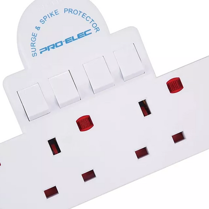 4 Way Gang Surge Extension Wall Socket Adaptor UK Plug Convert 13A Neon Switched