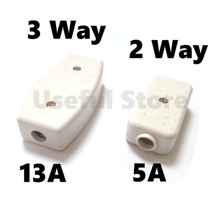 Inline Junction Mains Cable Connector Box 2 or 3 Way Pin 5A 13A ~Pack Size~