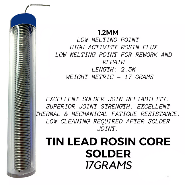 60/40 SOLDER WIRE 1.2mm 17g tin lead solder ROSIN FLUX Low Melting Point 190°C